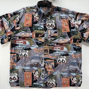 HIGH SEAS Trading Shirt Mens XL Hawaiian Americana Route 66 Bobs Big Boy USA Vtg